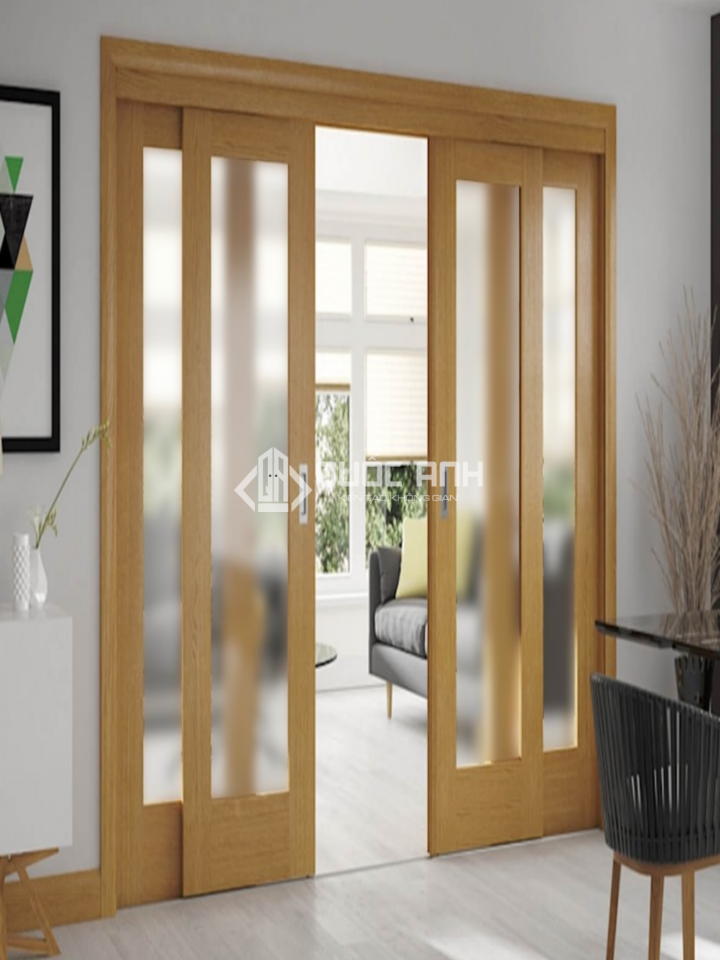 Cửa gỗ kính 4 cánh trượt lùa.