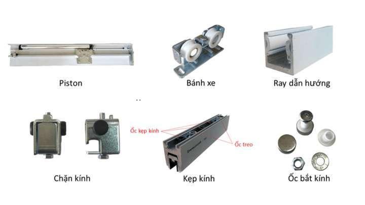 Những phụ kiện dùng để lắp đặt cửa lùa bán tự động. 