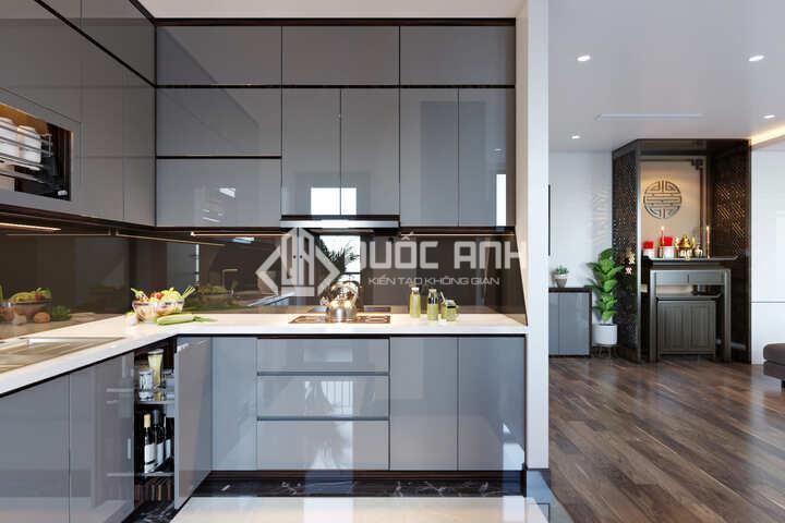 Mẫu bếp kính cường lực sang trọng. 