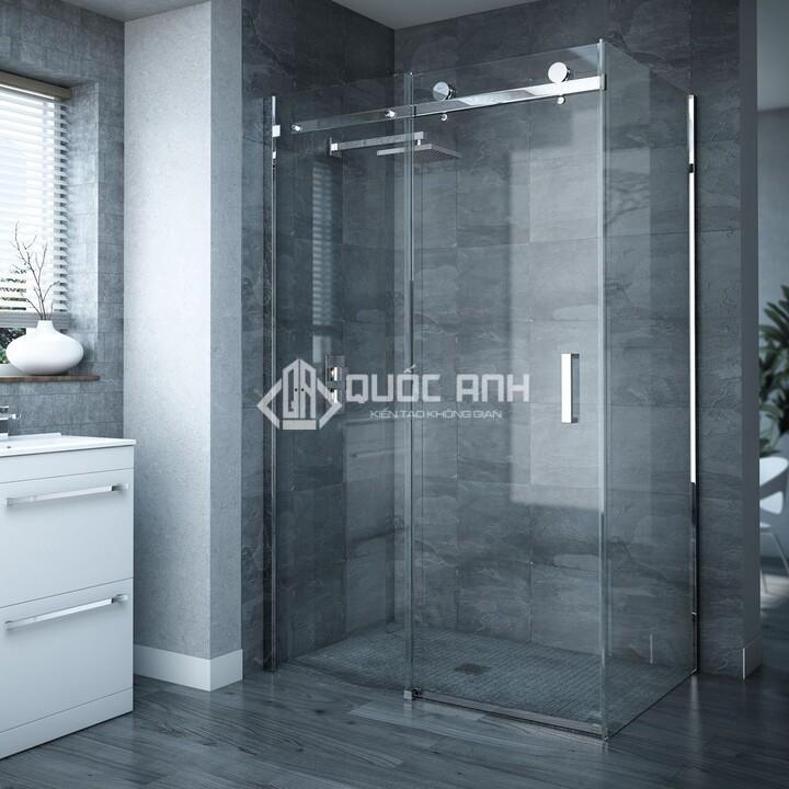 Cửa kính lùa treo lắp cho phòng tắm kính. 