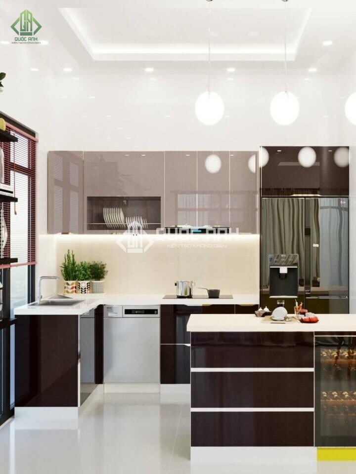 Tủ bếp kết hợp bàn đảo đẹp, đầy đủ công năng.