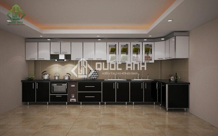 Tủ bếp đen trắng mang vẻ đẹp sang trọng. 