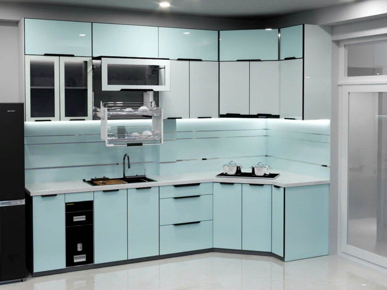 Thiết kế tủ bếp góc bát giác bố cục chữ U